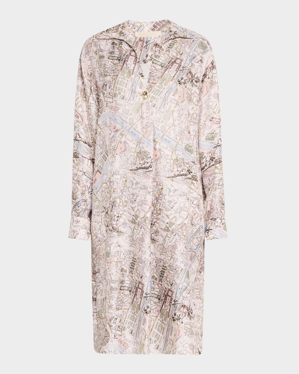 Elora Map-Print Shift Shirtdress